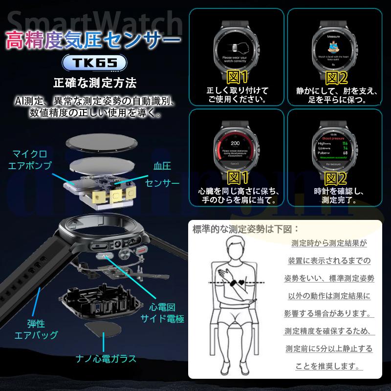 スマートウォッチ 医療レベル健康- 高精度エアバッグ血圧測定 ECG