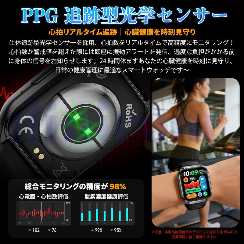 2026最新 スマートウォッチ 正規品 日本製センサー Bluetooth5.4通話可能 PPG心拍数 血中酸素 1000mAh長持ち 自動科学睡眠質監視 プレゼント爆買の画像