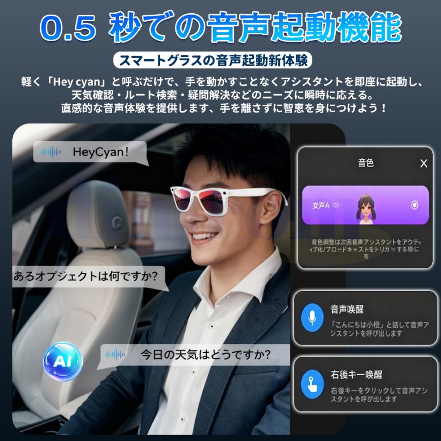 新登場！スマートグラス マイク内蔵 AIワイヤレスメガネ Bluetooth5.3 