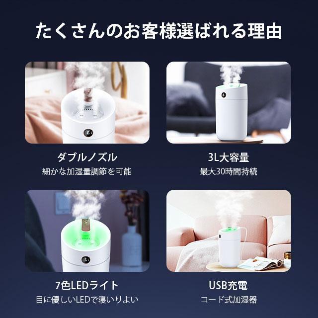 2025最新 加湿器 超音波式 3L大容量 卓上 空気加湿機 上部給水 USB充電
