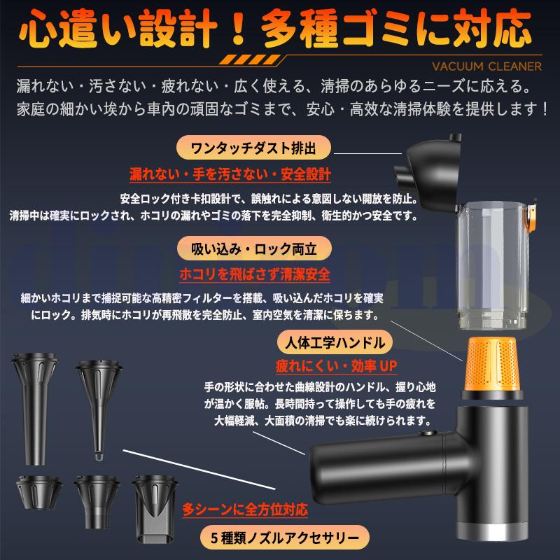 ハンディクリーナー 車載掃除機 残量表示 20000pa 強力 ハンディ 掃除