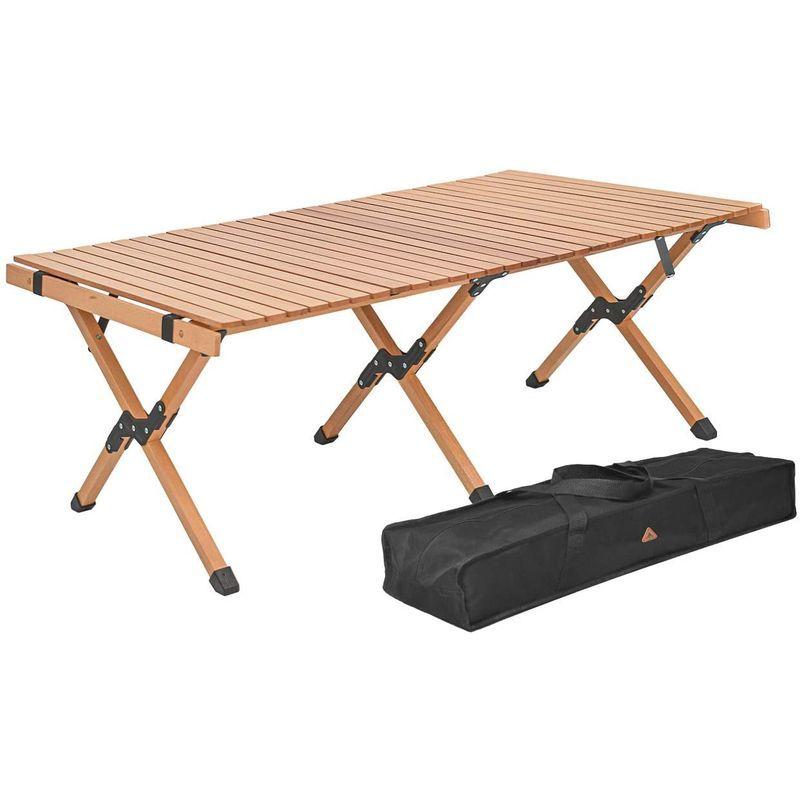 Anlik?ロールトップテーブル 天然木 簡単組立 オシャレ キャンプ 収納バッグ付 (120cmX70cmX45cm) ロールトップテーブル 天然木 簡単組立 オシャレ キャンプ 収納バッグ付 120cmX70cmX45cm