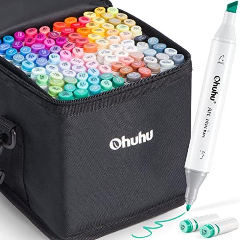 ニューワールド365ohuhu マーカーペン 100色101本 イラストマーカー コミック用 油性 アルコールマーカー 太細両端 画材セット かわいい 新作