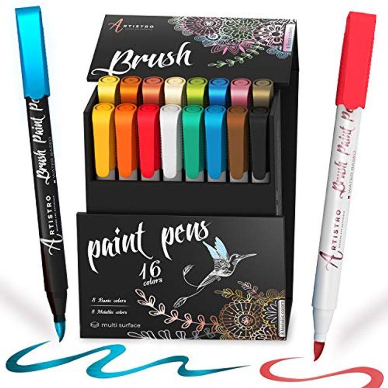 Acrylic Paint Pens Brush Tip アクリル ペイントペン ブラシチップ メタリック8本ベーシックカラー8本 ペイン