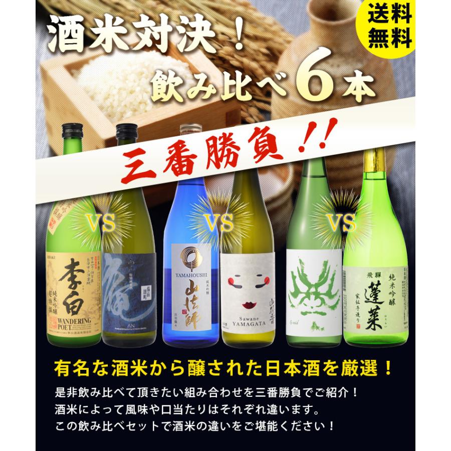 送料無料　日本酒セット　有名品種の酒米飲み比べ勝負　純米吟醸酒　飲み比べセット　720ml×6本セット（北海道・沖縄＋890円）｜newyork19892005｜02