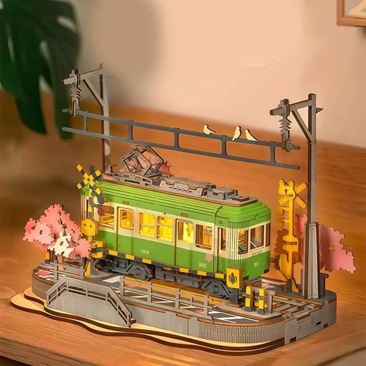 立体パズル 3D ウッドパズル 桜の電車 パズル 組み立て 工作キット DIY