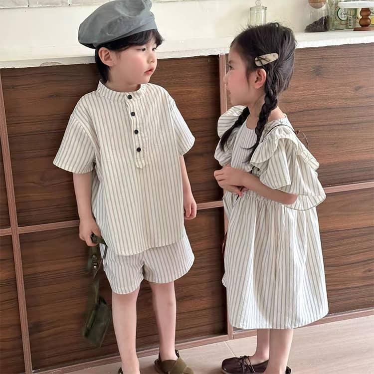 縞柄 ワンピース リンクコーデ 兄妹 姉弟 姉 子供 服 男女 おそろい