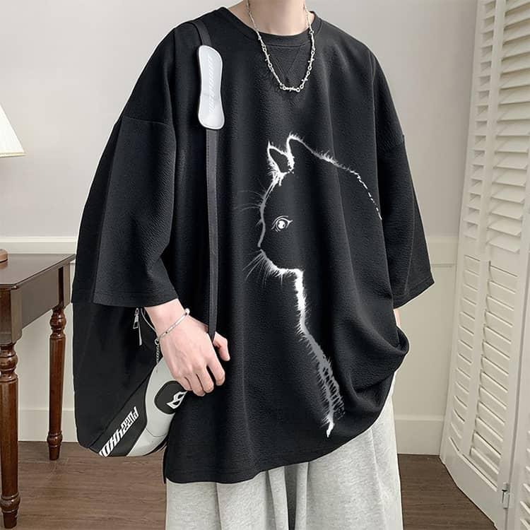 tシャツ 涼しい メンズ ビッグTシャツ オーバーサイズ 猫柄 Tシャツ