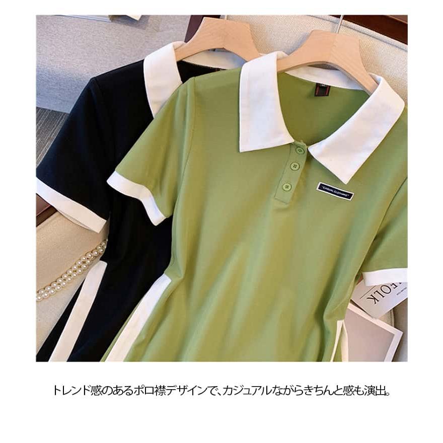 ポロ襟 夏 Tシャツワンピース レディース ポロワンピース 体型カバー