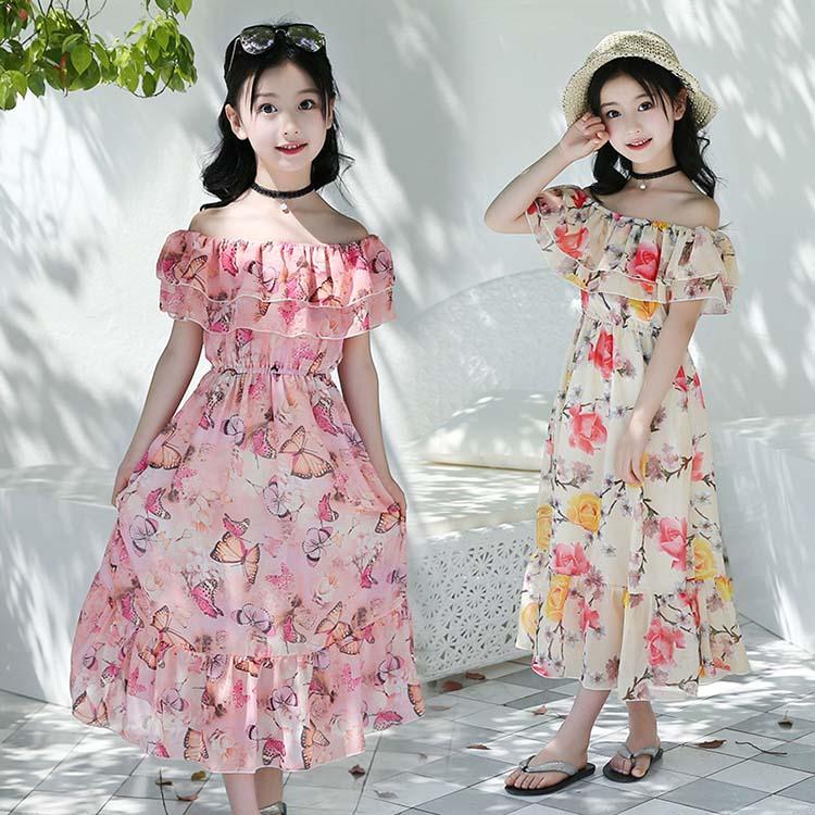 子供服 ワンピース シフォン 女の子 ワンピース ロング丈 オフショルワンピース プリントワンピース ドレス キッズ 可愛い 花柄 Next City 通販 Yahoo ショッピング