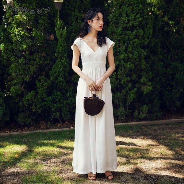 白バックレスワンピース 深いvネック 無地 マキシワンピース フレアワンピース シンプル バックレス 袖あり 夏物 リゾート 成人式 二次会 食事会 エレガント Hanaya Jbhfc846 Next City 通販 Yahoo ショッピング