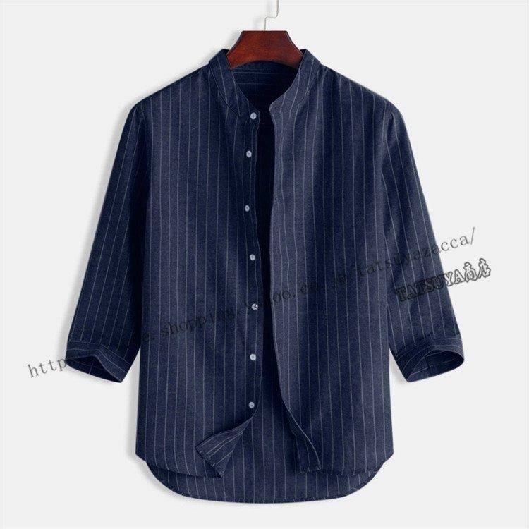 大勧め 七分袖シャツ メンズ ストライプシャツ カジュアルシャツ リネンシャツ ファッション 40代 夏物 50代 薄手