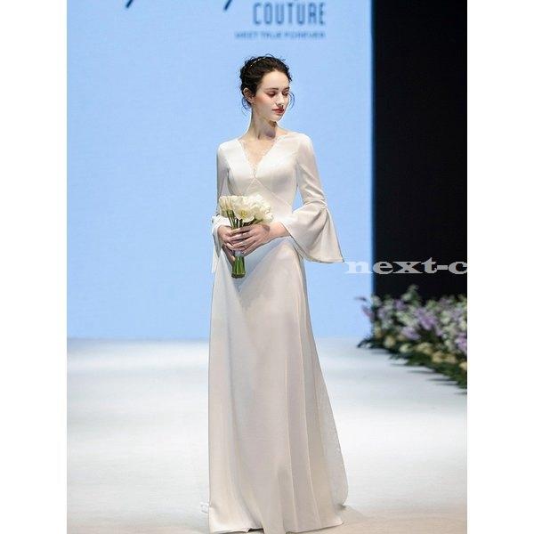 速達メール便送料無料 ウエディングドレス フレネルスリーブ 長袖 白 二次会 結婚式ドレス 安い エンパイア 花嫁 フォトウエディング ビーチフォト 前撮り 後撮り 披露宴 手数料安い Www Skylanceronline Com