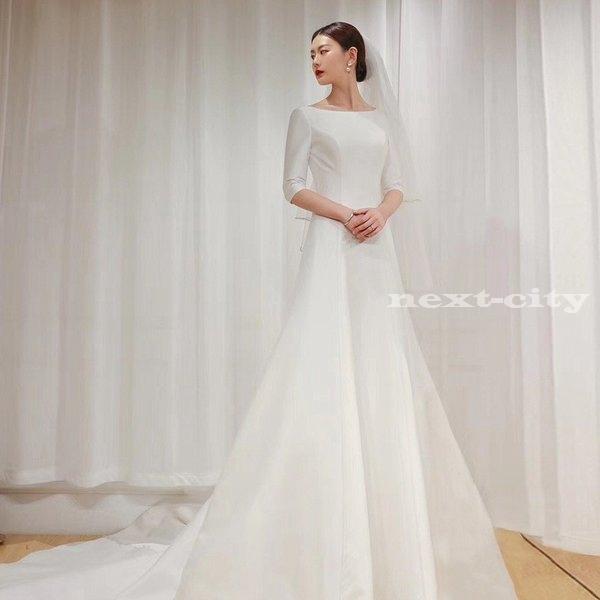 セールオンラインストア ウエディングドレス Aライン 七分袖 安い ウェディングドレス 花嫁 結婚式 白 パーティードレス 披露宴 二次会 ロングドレス イブニングドレス 法人向販売 Www Superavila Com