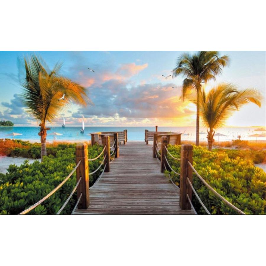 カスタム３d壁紙 1ピース 1m2 海へ続く桟橋の景色 ヤシの木 風景 キッズルーム リビング お店 クロス張替 M 安い購入