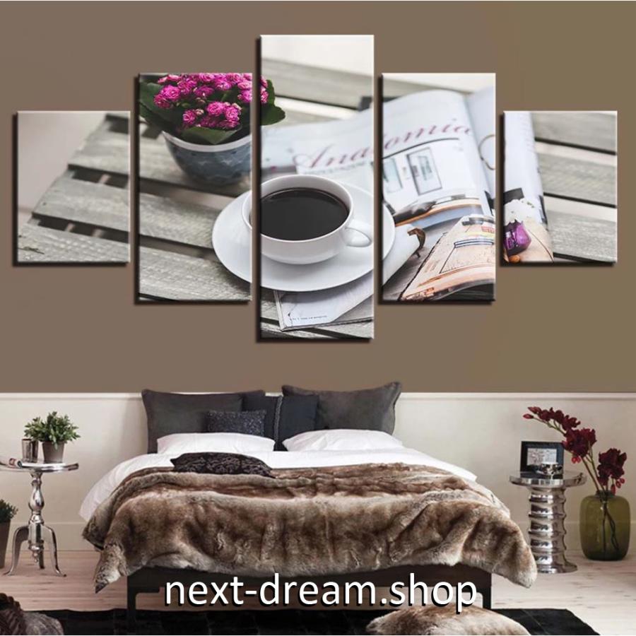 お洒落な壁掛けアートパネル 枠付き５点セット 各cm幅 コーヒー 雑誌 花 ファブリックパネル 買い物 インテリア M 飾り