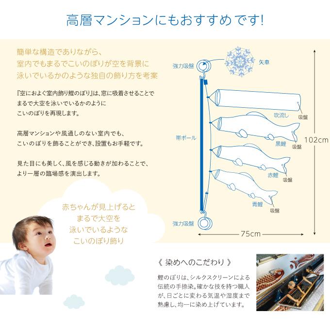 2026年度 日本製 徳永鯉 窓 室内飾り 室内鯉のぼり 五月人形 飾り台 窓ガラス 【家紋・花個紋・名入れ可能/別売】[空に泳ぐ室内飾り鯉のぼり 豪]_2