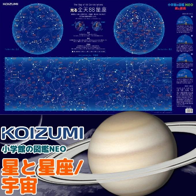 コイズミ 2026年  学習机 【光る】 デスクマット 挟める はさめる 小学生の図鑑NEO+ぷらす 星と星座/宇宙  YDS-685SU 学習デスク/両面クリアマット KOIZUMI | コイズミファニテック | 01