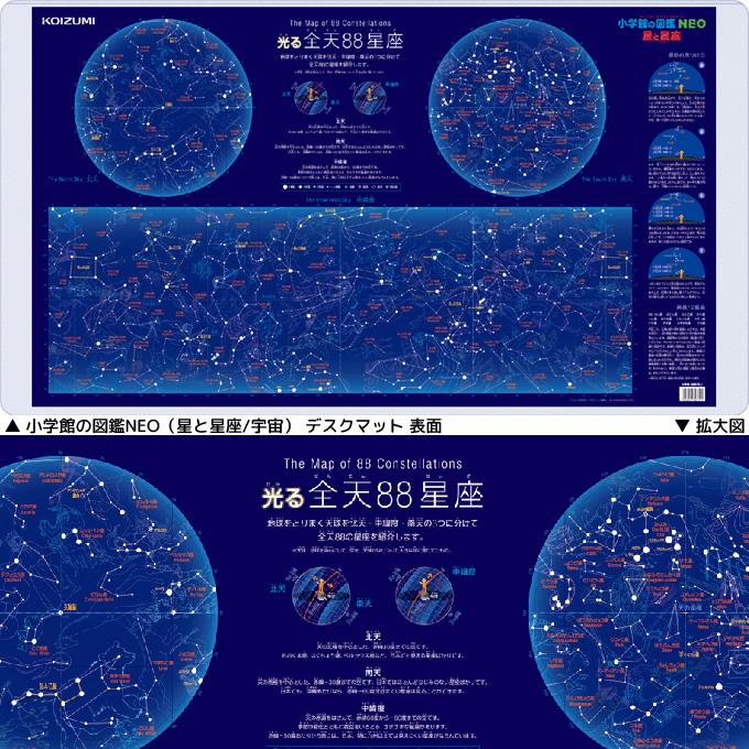 コイズミ 2026年  学習机 【光る】 デスクマット 挟める はさめる 小学生の図鑑NEO+ぷらす 星と星座/宇宙  YDS-685SU 学習デスク/両面クリアマット KOIZUMI | コイズミファニテック | 02