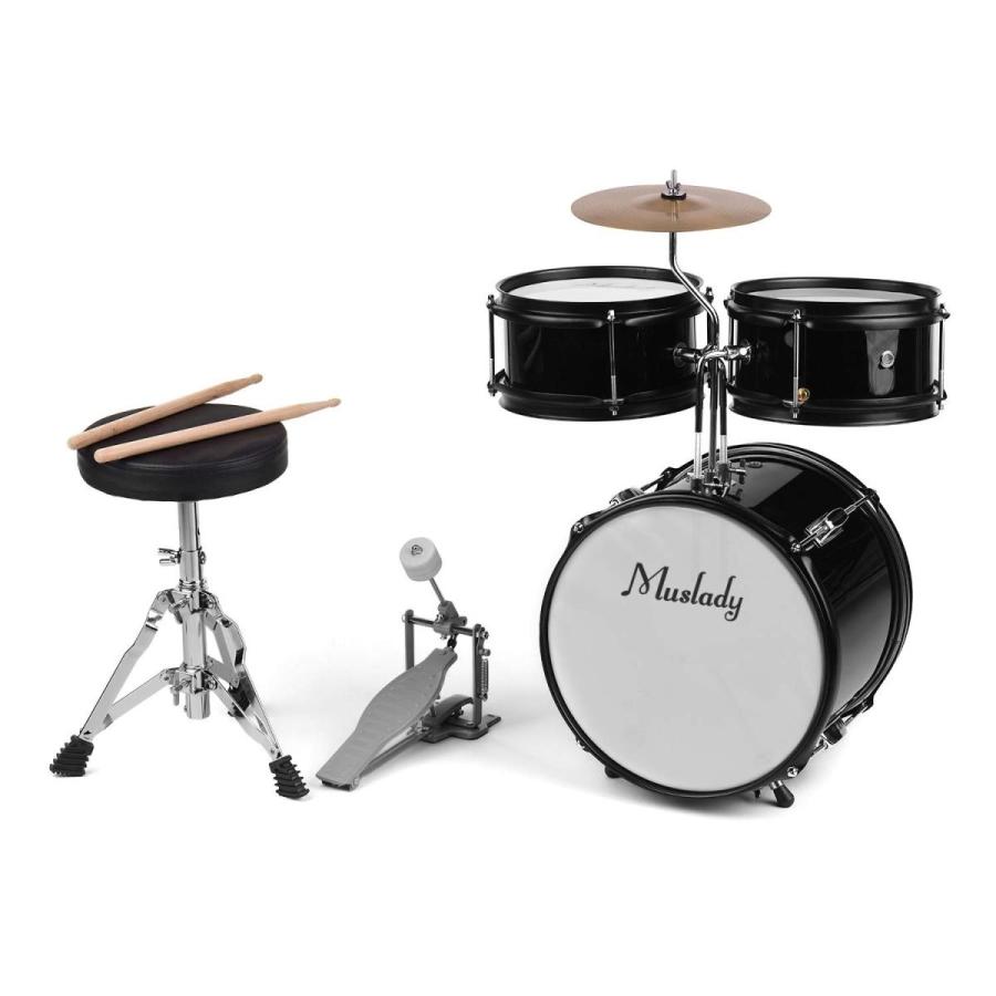 Muslady 3ピースドラムセット ドラムキット パーカッション楽器 シンバルドラムスティック調整スツール付き キッズ