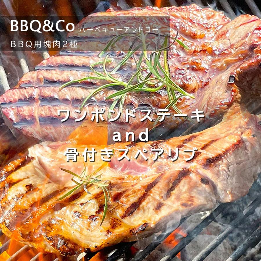 焼肉 バーベキュー 肉 2種 約1kg ワンポンドステーキ & 骨付きスペアリブ 牛肉 豚肉 塊肉 ステーキ スペアリブ 骨付  BBQ |  | 01
