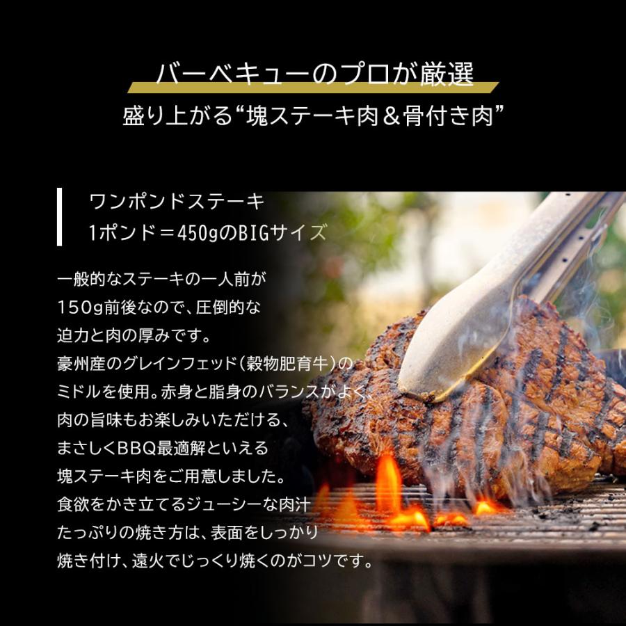 焼肉 バーベキュー 肉 2種 約1kg ワンポンドステーキ & 骨付きスペアリブ 牛肉 豚肉 塊肉 ステーキ スペアリブ 骨付  BBQ |  | 02