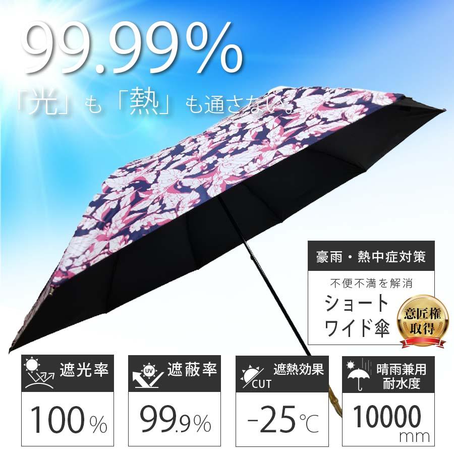 日傘 晴雨兼用傘 遮熱 100% 完全遮光 スギタ ショートワイド傘 ゴージャスフラワー柄プリント 竹手元 UVカット 爆買 |  | 01