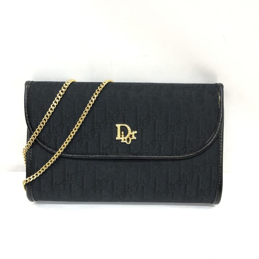 極美品 Christian Dior クリスチャンディオール チェーンショルダーバッグ トロッター ブラック RYB8950 :ryb8950