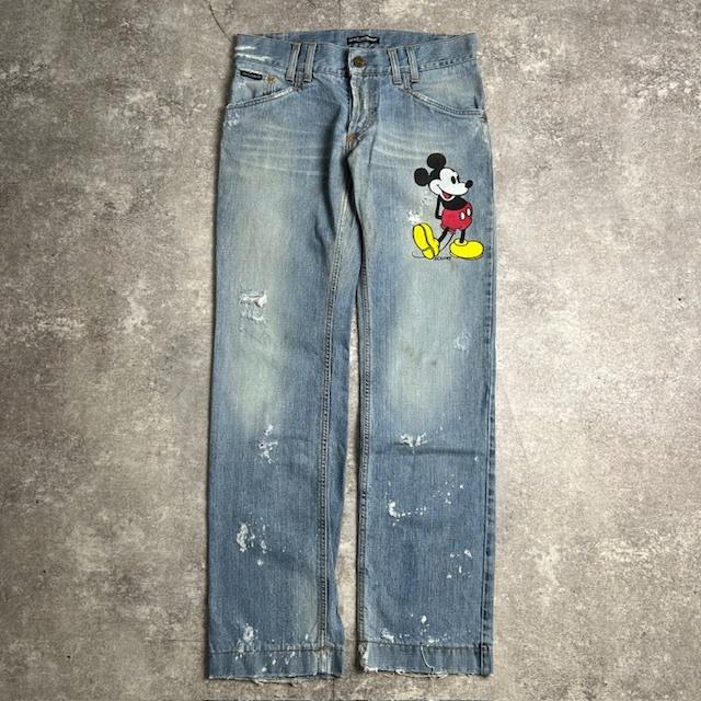 Dolce&Gabbana ドルチェ&ガッバーナ 【men163TJ】 Disney ミッキーマウス ペイント デニムパンツ キャラクターデザイン ダメージ加工 48 HC | 