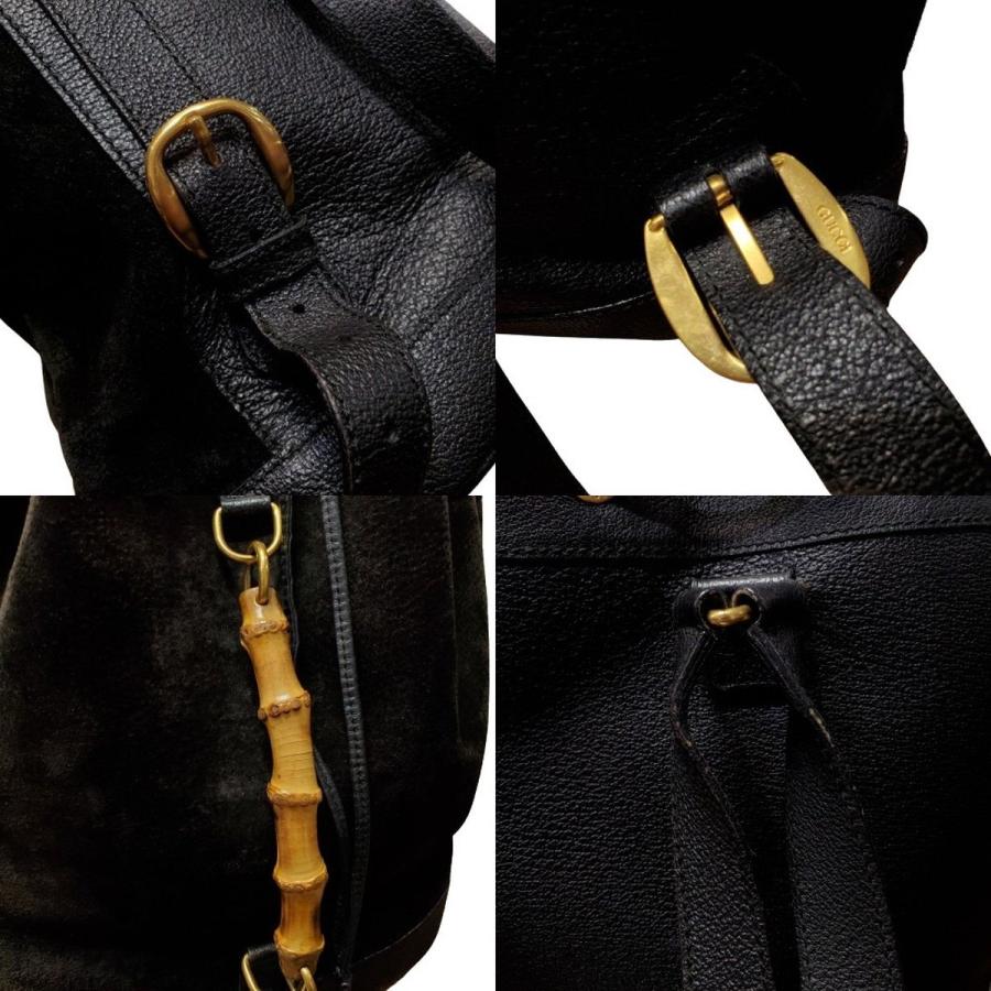 GUCCI】リュック バンブー ゴールド金具 スエード レザー ブラック