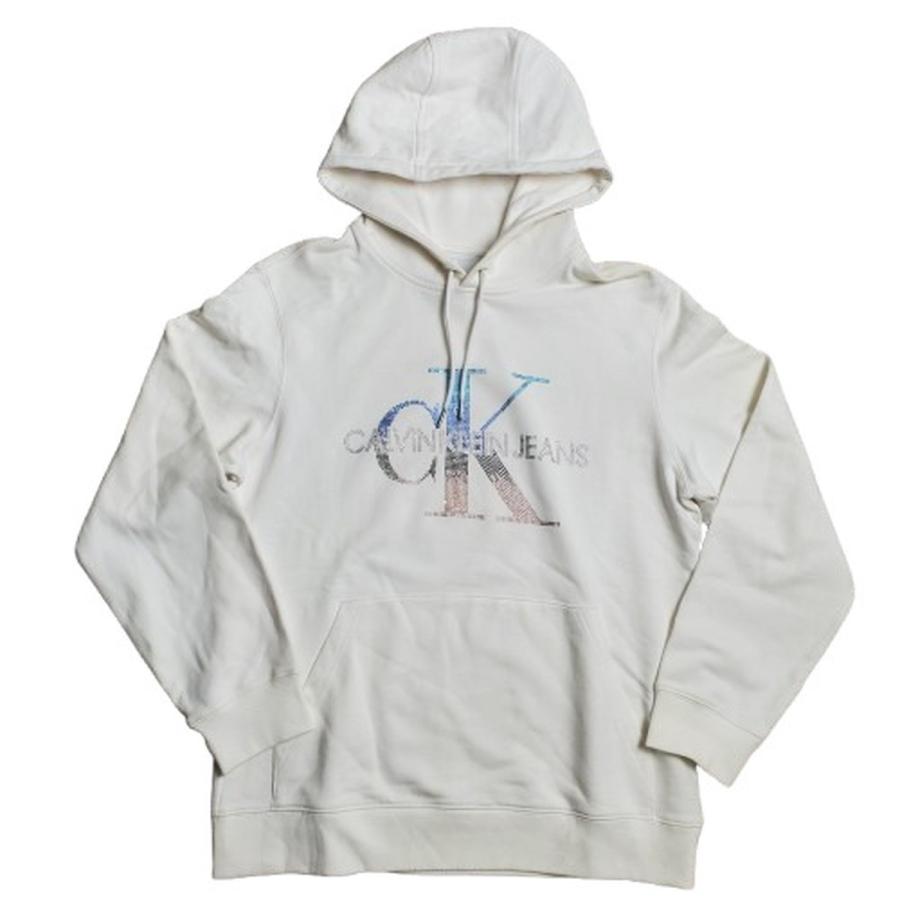 calvin klein jeans 【men2112D】 カルバンクラインジーンズ ラインストーン ロゴパーカー  プルオーバー メンズ CK Lサイズ ホワイト HC | 