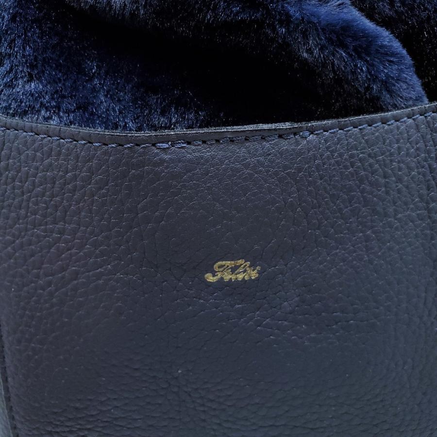 Felisi 【lay2778D】 フェリージ レザー 皮革 ハンドバッグ ショルダーバッグ ファー巾着付 タグ付き 未使用 レディース BAG 鞄_4