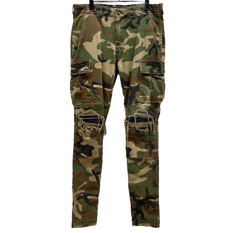 AMIRI 【men4635I】 ダメージレザーリペアカモフラージュバイカー