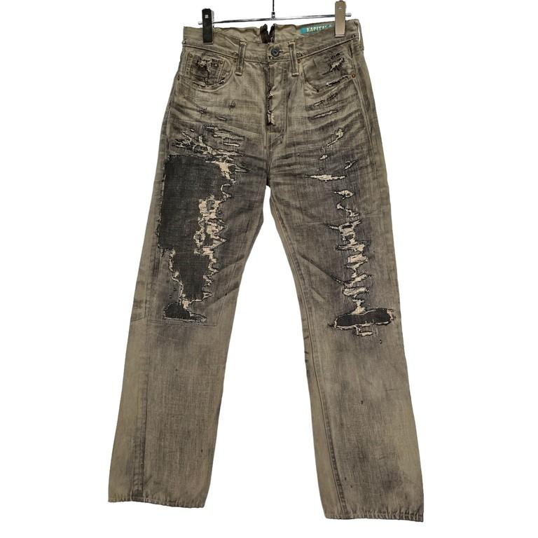 KAPITAL 【men660Y】 LEGS 初期 炭鉱クラッシュ加工黒革色5P KAPITAL 【men660Y】 LEGS 初期 炭鉱クラッシュ加工黒革色5P