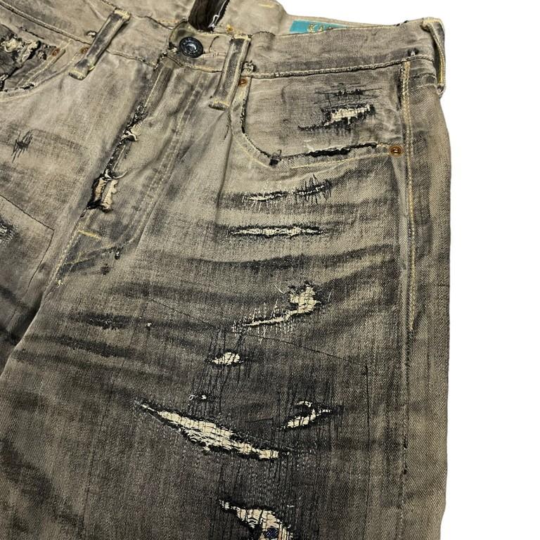 KAPITAL 【men660Y】 LEGS 初期 炭鉱クラッシュ加工黒革色5P KAPITAL 【men660Y】 LEGS 初期 炭鉱クラッシュ加工黒革色5P