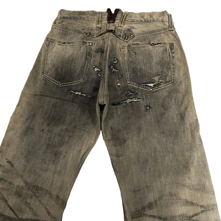 KAPITAL 【men660Y】 LEGS 初期 炭鉱クラッシュ加工黒革色5P KAPITAL 【men660Y】 LEGS 初期 炭鉱クラッシュ加工黒革色5P