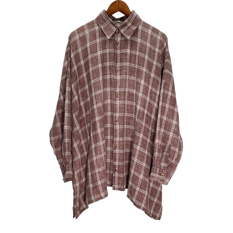 eskandar 【men3130I】 平面パターンリネンチェックオーバーサイズ 
