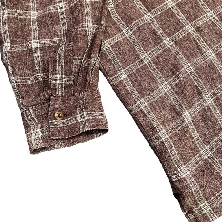 eskandar 【men3130I】 平面パターンリネンチェックオーバーサイズシャツ ブラウス 80s 90s Archive エスカンダー