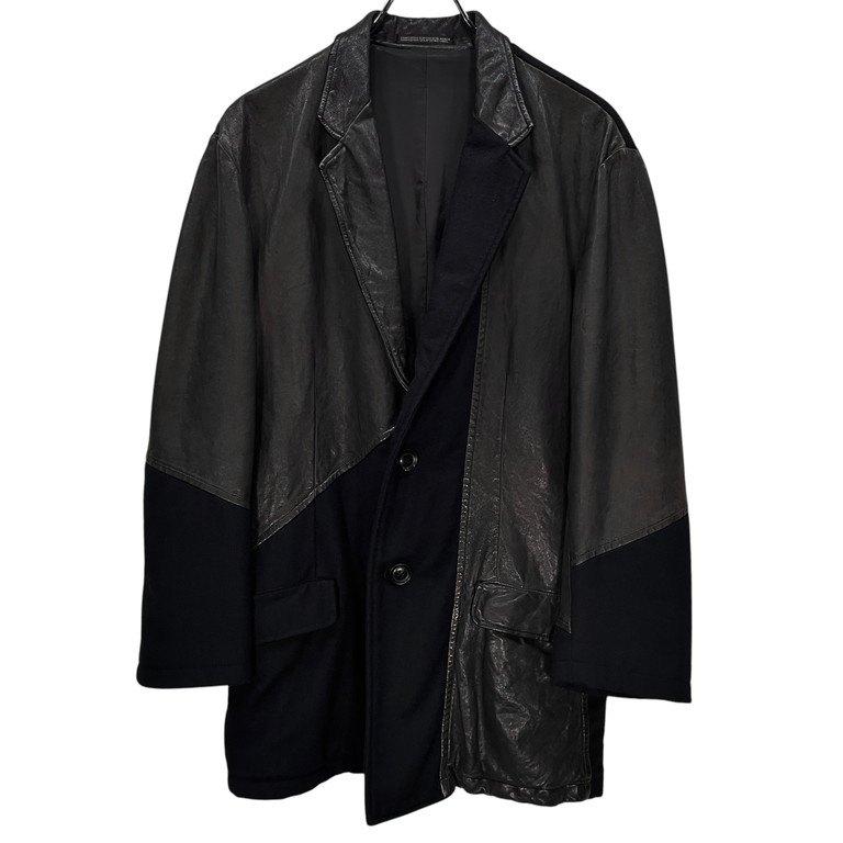 Yohji Yamamoto Pour Homme 15AW LOOK22 ラムレザーパッチワークウールフラノ2Bテーラードジャケット レア Archive コート Yohji Yamamoto Pour Homme 【men4623I】 15AW LOOK22 ラムレザー