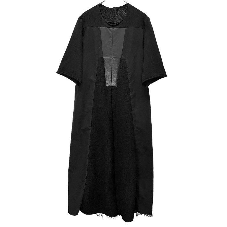 入手困難✨ リックオウエンス 変形 ワンピース レザー切り替え シルク素材 黒色 Rick Owens（リック・オウエンス） 【men3858I】 23AW LUXOR DRESS