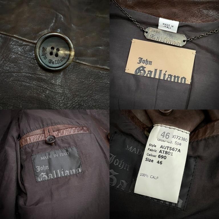 John Galliano 【men2465I】 カーフレザーダブルブレストハーフコート