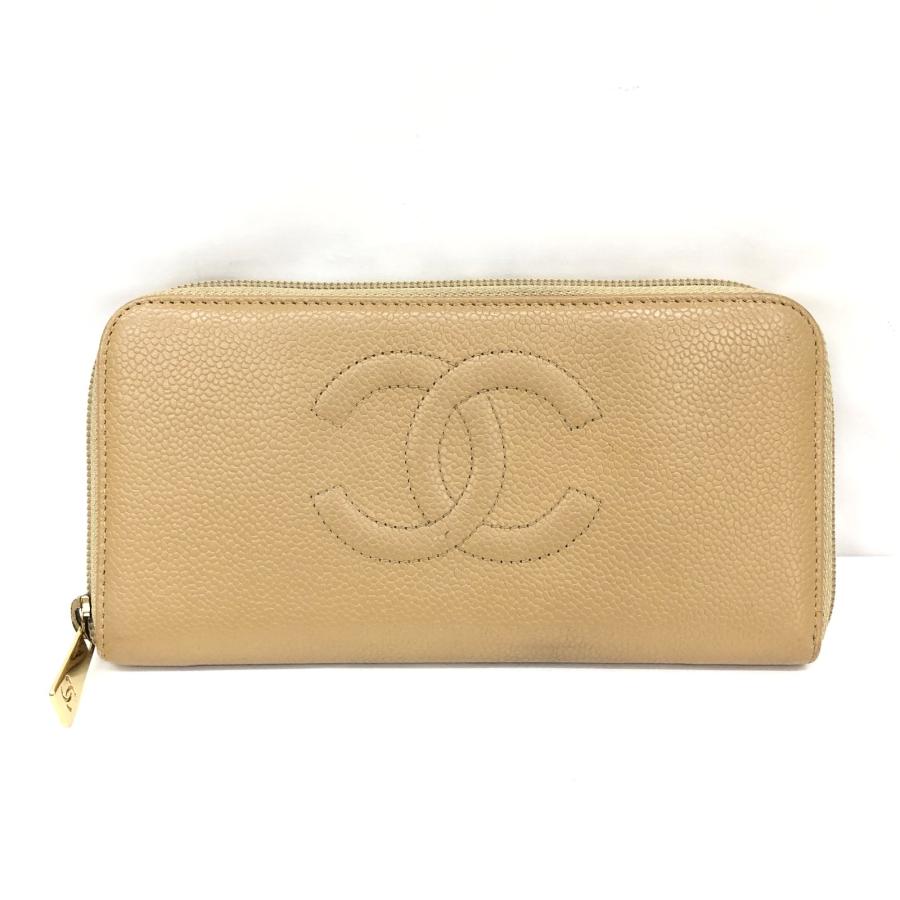中古 CHANEL シャネル 長財布 ココマーク キャビアスキン ベージュ