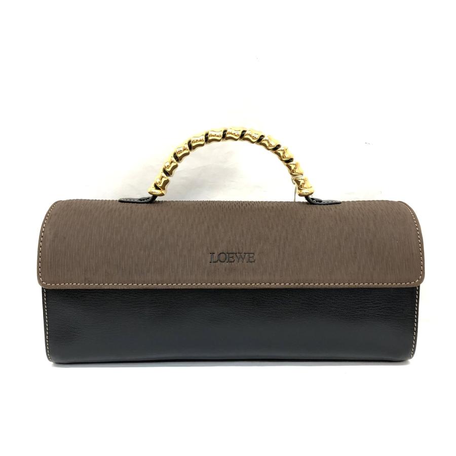EBA10-8 ロエベ ケース ベラスケス 保存袋付き ゴールド金具 美品 LOEWE ロエベ ハンドバッグ ベラスケス ブラウン ブラック ロゴ型