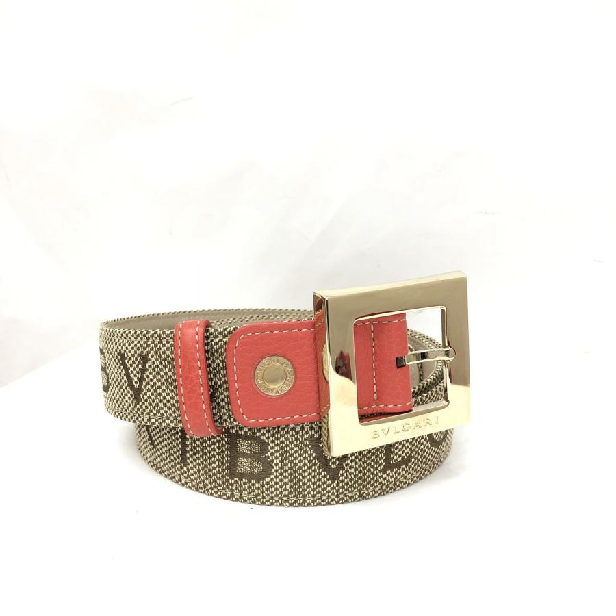 中古 BVLGARI ブルガリ ベルト スクエアバックル キャンバス レザー