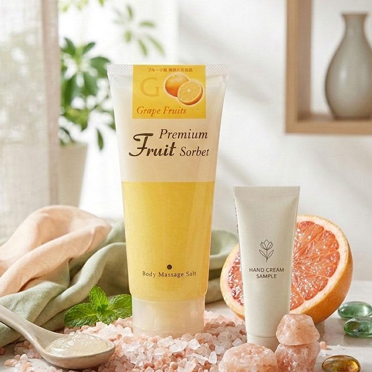 プレミアム フルーツソルベ ボディマッサージソルト 500g+ハンド