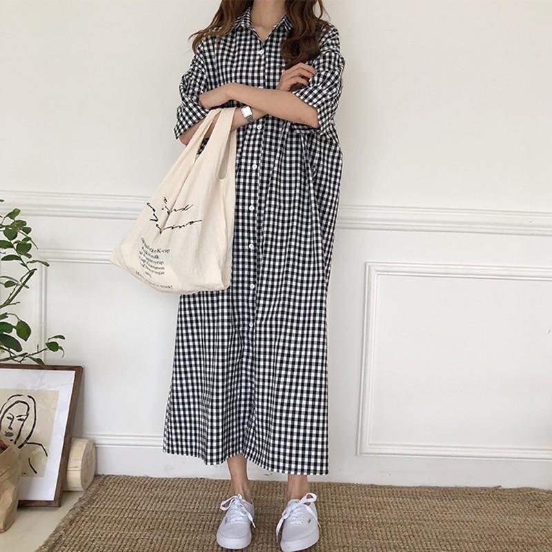 ワンピース シャツワンピ ギンガムチェック ロング丈 ロングワンピ 韓国 マキシ丈 半袖 ゆったり A01895 Next Edge 通販 Yahoo ショッピング