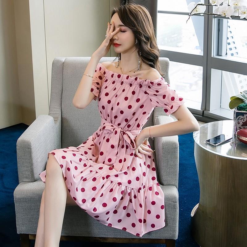 オフショル ワンピース オフショルダー ドット柄ワンピース リボン 肩出し ミニ丈 レディース A Next Edge 通販 Yahoo ショッピング