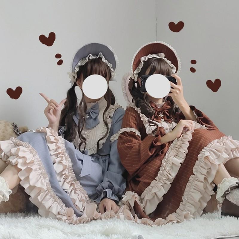 レディース お茶会 ピンタック ストライプ ワンピース ロリータ フリル リボン 長袖 Next Edge 通販 Yahoo ショッピング