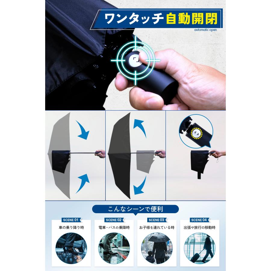 折りたたみ傘 メンズ 折畳み傘 【形状記憶×超軽量210g】 自動開閉 ワンタッチ 撥水 耐風 コンパクト 逆戻り防止構造 この折クセがクセになる ブラック BALLOT | BALLOT | 08