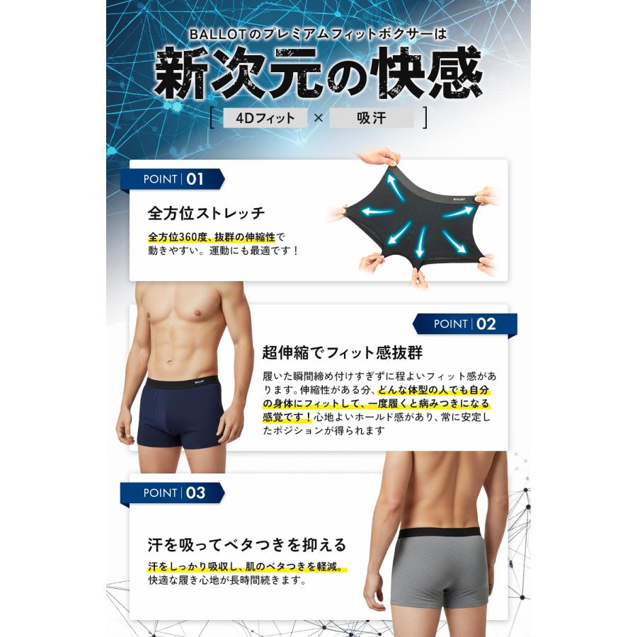 ボクサーパンツ メンズ 下着 無地 ボクサーブリーフ 吸水速乾 4枚セット BALLOT | BALLOT | 07